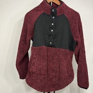 Maurices Sherpa Pullover Women Medium Red Black Fleece Jacket